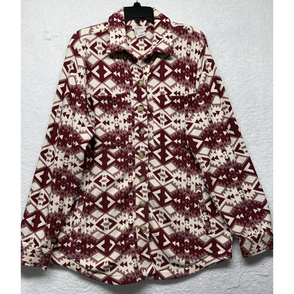 Ariat Womens Size L Beige Red Long Sleeve Button Down Filmore Shirt Jacket